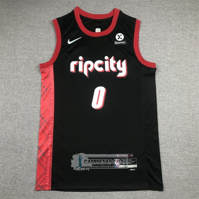 Camiseta Portland Trail Blazers Damian Lillard NO 0 Ciudad 2021-22 Negro